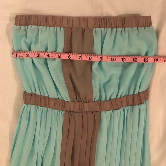 Turquoise and Grey Pleated Strapless Maxi Dress - Picture 4 of 6